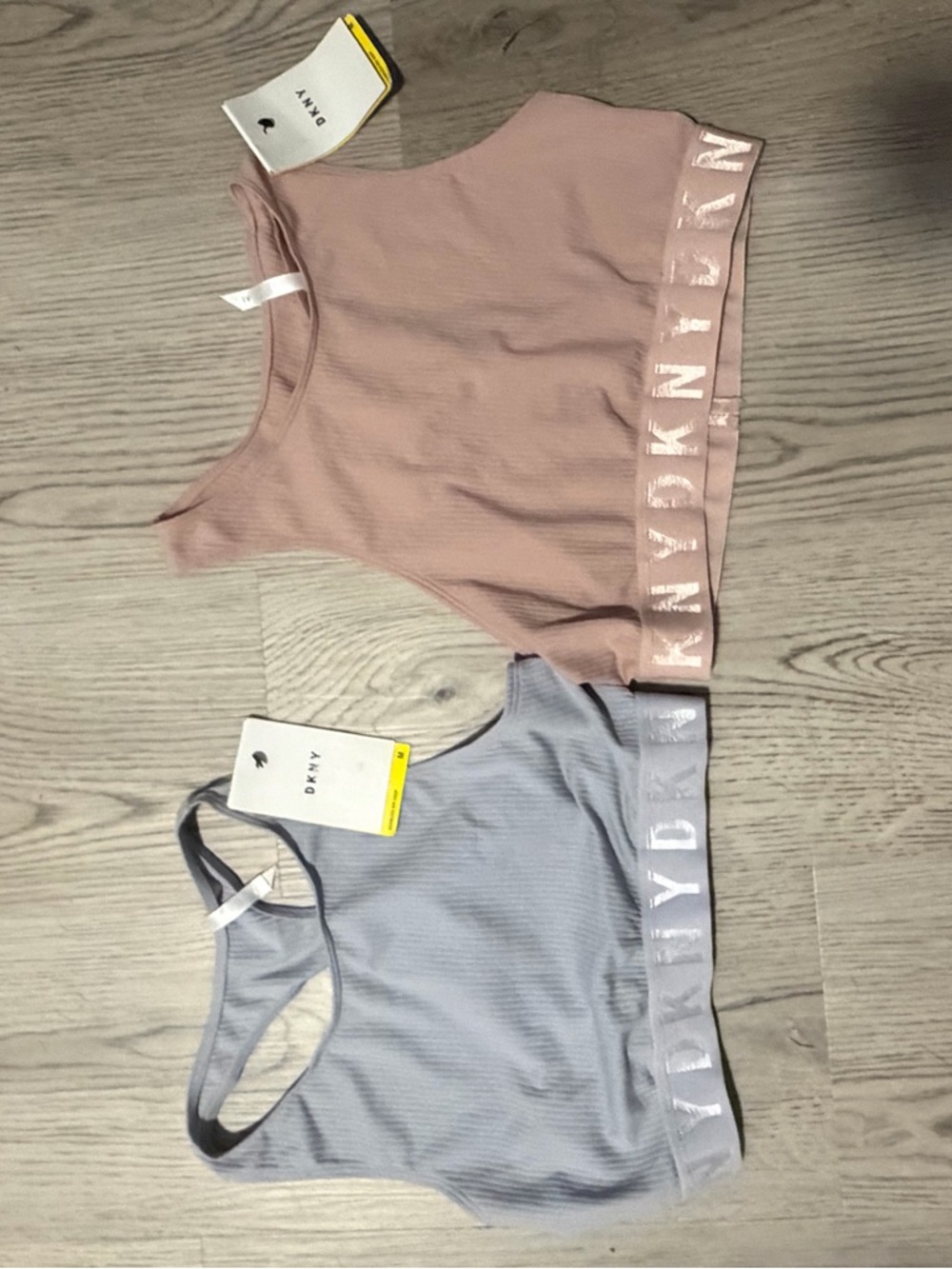 DKNY Ribbed Crop Tanks in Blush Pink and Light Gray-Blue